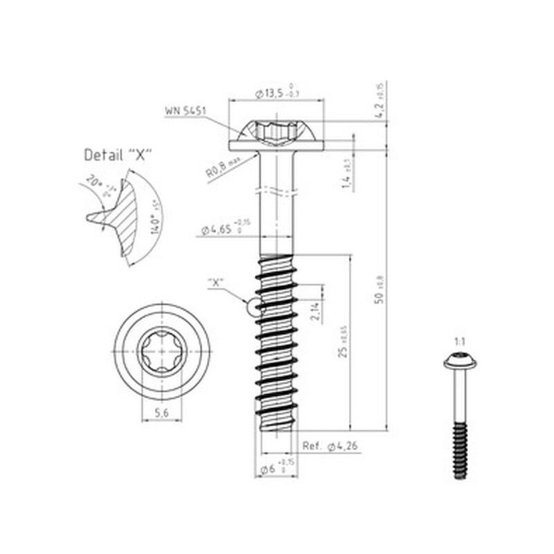 Wkręt do tworzywa TORX 6x50 A2 CORAB M960