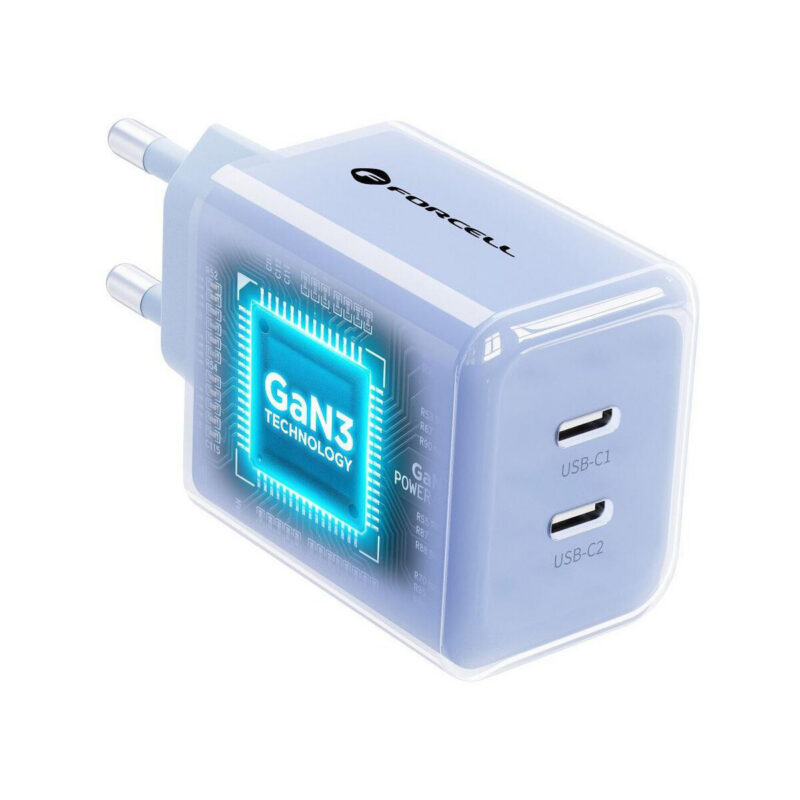 Ładowarka sieciowa Forcell F-Energy GaN III VT-60 60W PD QC 4.0+ 2x USB-C niebieska + kabel USB-C