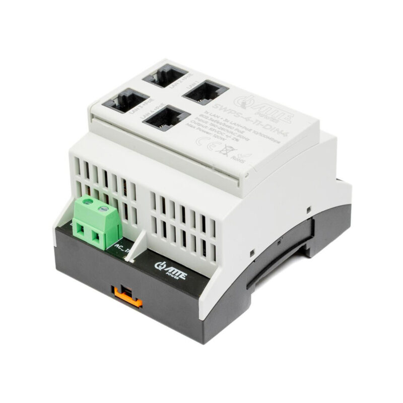 Switch PoE 4 portowy z wbudowanym zasilaczem na szynę TH35 ATTE SWPS-4-11-DIN4