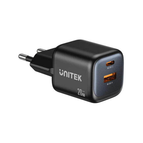 Ładowarka sieciowa Unitek GaN 20W, USB-C, USB-A, PD 3.0, czarna
