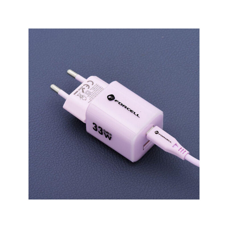 32d70160ff7a3d442bb699961ce2f1fa_original ŁADOWARKA SIECIOWA Forcell F-Energy GaN III VT-41 33 W 1x USB-C 1x USB-A PD 3.0 QC 4.0 FIOLETOWA