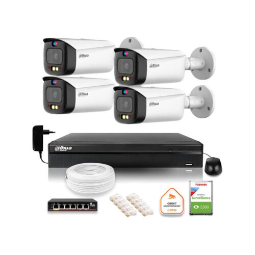 Zestaw monitoringu IP Dahua TIOC 8mpx 4K 4 kamery tubowe NVR z dyskiem