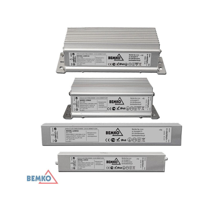 Zasilacz elektroniczny LED hermetyczny IP68 12V 20W