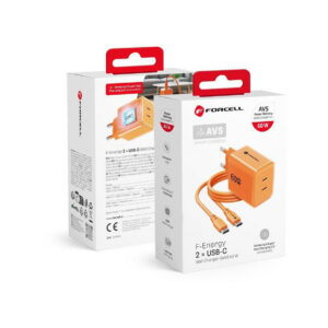 Ładowarka sieciowa Forcell F-Energy GaN III VT-60 60W PD QC 4.0+ 2x USB-C pomarańczowa + kabel USB-C