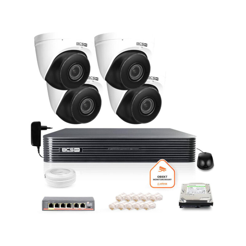 Zestaw monitoringu IP BCS Basic 4x Kamera BCS-B-EIP45VSR3(2.0) Rejestrator z dyskiem