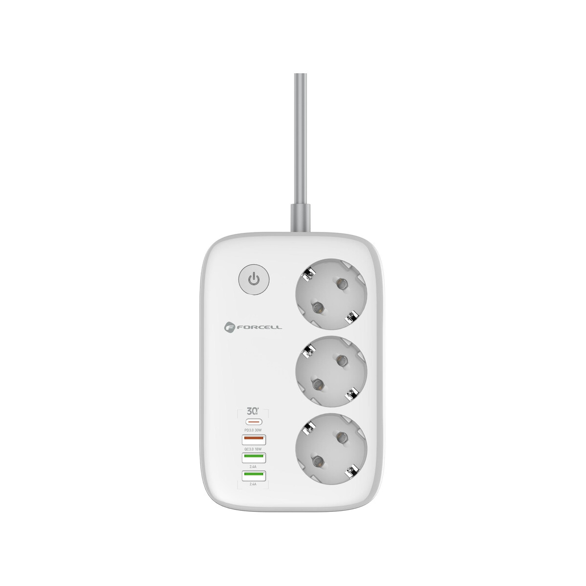 Listwa sieciowa Forcell F-Energy 3x schuko, USB-C 30W, 3x USB-A QC3.0 PD WiFi Tuya 2500W 10A