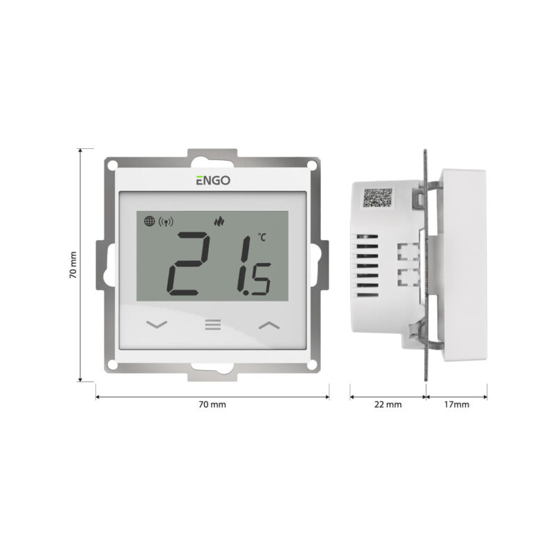 ENGO Controls E55-W - Regulator temperatury do ramki 55x55, 230V, biały, Internetowy, Wi-Fi