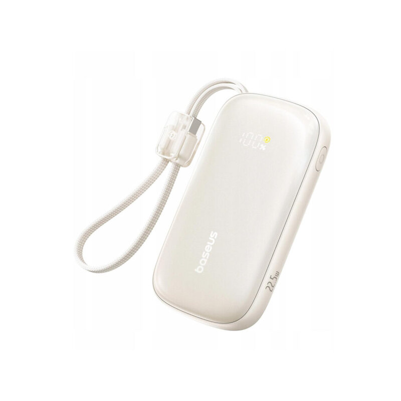 Powerbank Baseus EnerFill FC21 10000 mAh 22,5 W USB-A USB-C beżowy z odłączanym kablem Lightning