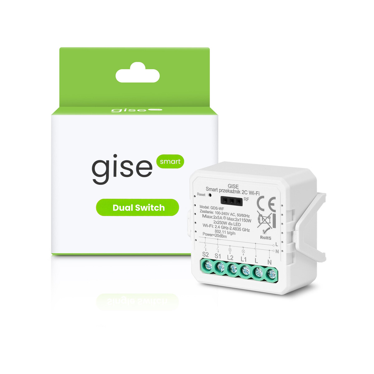 GISE Smart Podwójny moduł przekaźnikowy WiFi | Tuya | GDS-WF