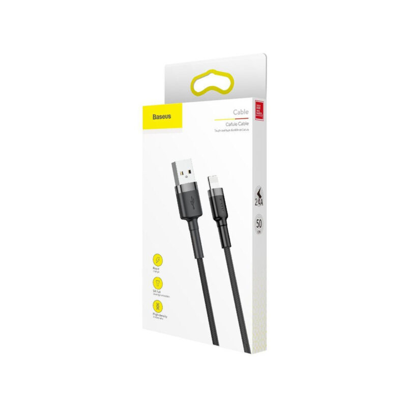 KABEL USB-A / Lightning iPhone Baseus Cafule CALKLF-AG1 50cm Apple 2.4A CZARNO-SZARY W OPLOCIE
