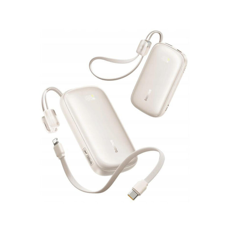 Powerbank Baseus EnerFill FC21 20000 mAh 22,5 W USB-A USB-C beżowy z odłączanym kablem Lightning