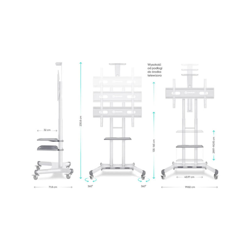 Mobilny stojak do TV 50"-86" do 90 kg ONKRON TS1881 Biały