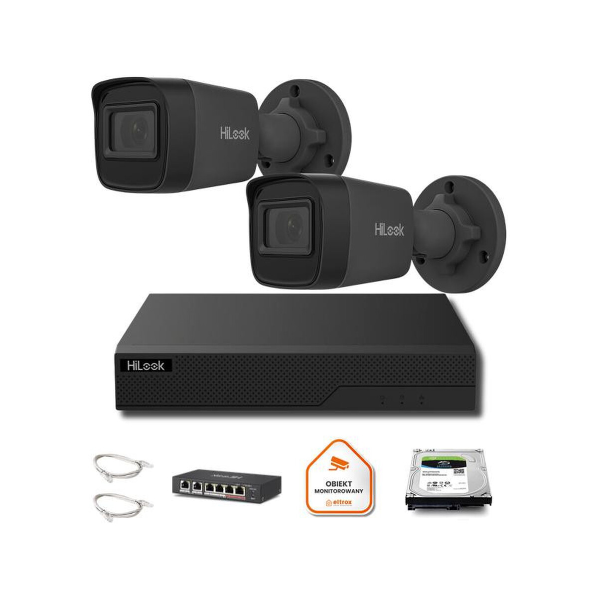 Zestaw monitoringu Hilook 2x IPC-B141H-C black z dyskiem 1TB