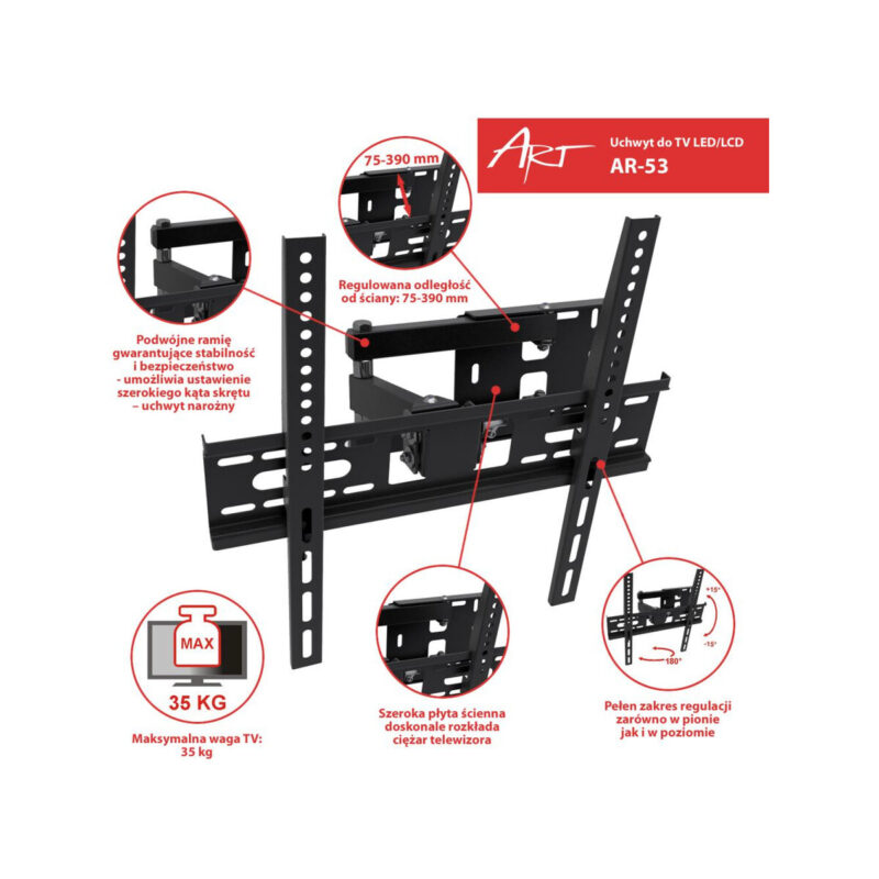 UCHWYT DO TV LCD/LED 22-55" 35KG AR-53 ART reg. pion i poziom