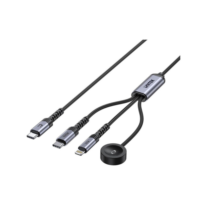 Kabel 3 w 1 Unitek 2.0 USB-C + Lightning + Apple Watch PD 100W 480 Mbps 1,2 m