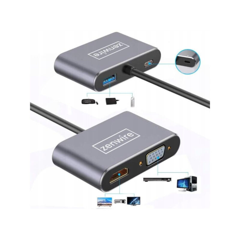 ADAPTER HUB Przejściówka USB-C 4W1 HDMI 4K VGA USB Zenwire BYL-2310