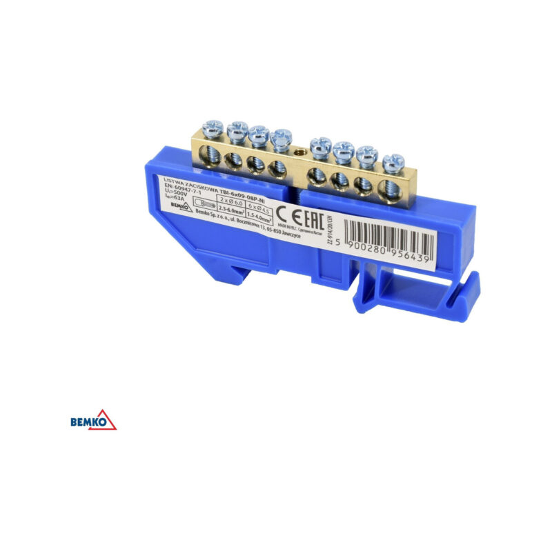 Listwa zaciskowa na sztynę 6x9 8-torowa zółta