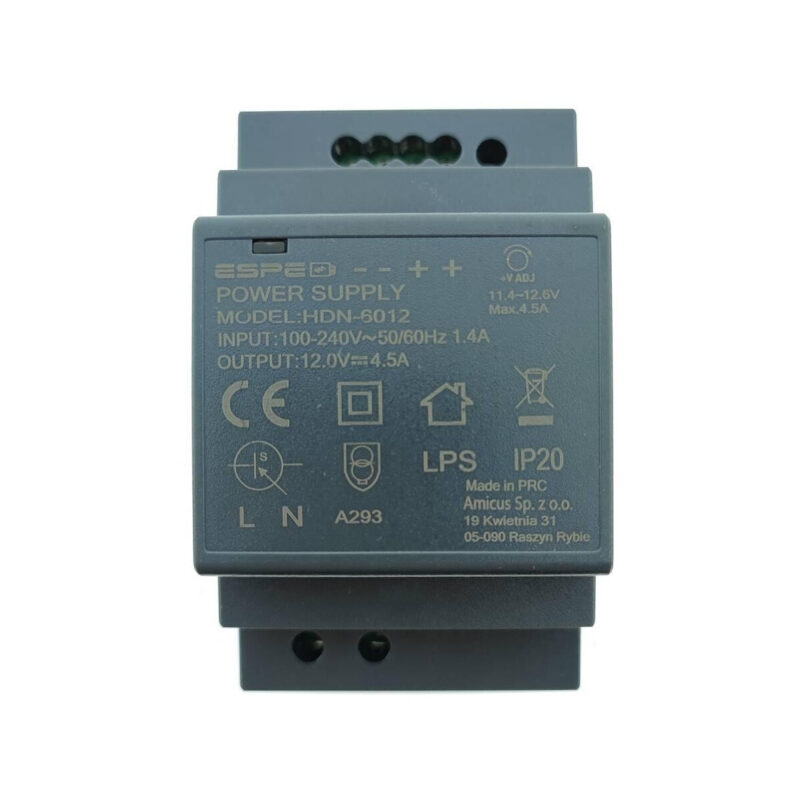 ZASILACZ IMPULSOWY NA SZYNĘ DIN ESPE HDN-6012 12V/54W/4.5A