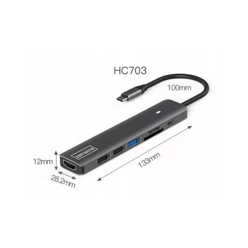 HUB ADAPTER USB-C 7w1 HDMI 4K USB 3.0 SD PD Zenwire BS-HC703
