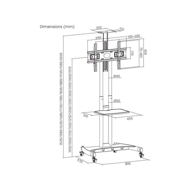 MOBILNY STOJAK+UCHWYT DO TV 32-70″ 45KG S-12 ART Vesa 600×400