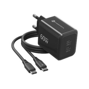 Ładowarka sieciowa Forcell F-Energy GaN III VT-60 60W PD QC 4.0+ 2x USB-C czarna + kabel USB-C