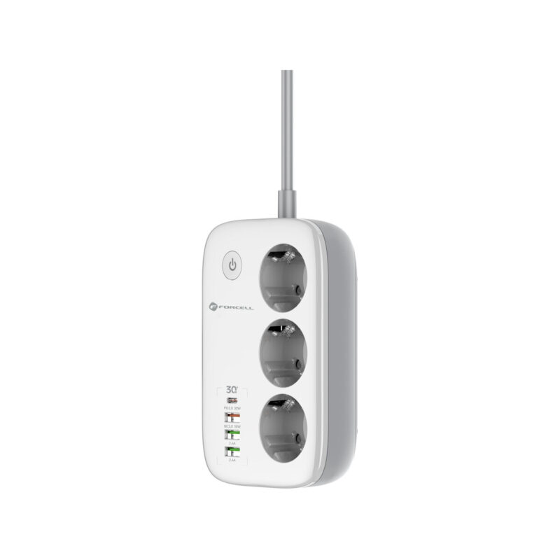 Listwa sieciowa Forcell F-Energy 3x schuko, USB-C 30W, 3x USB-A QC3.0 PD WiFi Tuya 2500W 10A