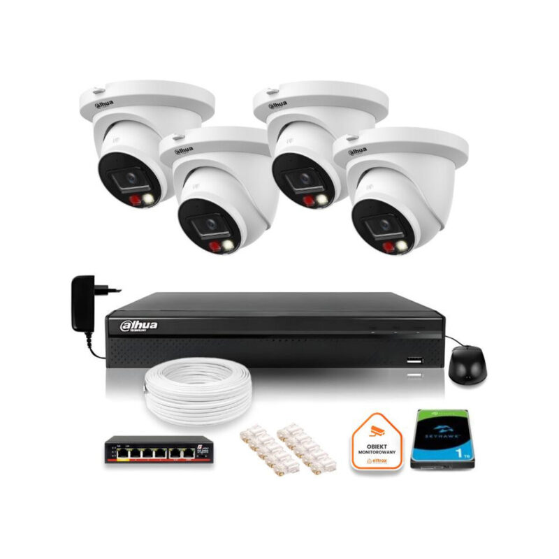 Zestaw monitoringu IP Dahua 8mpx 4K 4 kamery IPC-HDW2849TM-S-IL z dyskiem