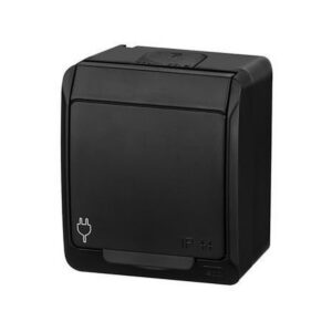 HERMES CZARNY GNIAZDO NT 1X Z/U Z KLAPKĄ 2P+Z IP44 ZACISKI ŚRUBOWE 16A 250V 0321-09