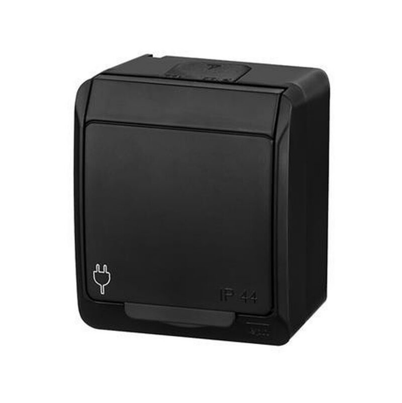 HERMES CZARNY GNIAZDO NT 1X Z/U Z KLAPKĄ 2P+Z IP44 ZACISKI ŚRUBOWE 16A 250V 0321-09