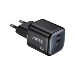 Ładowarka sieciowa Unitek GaN 45W, 2xUSB-C, PD 3.0, QC, czarna