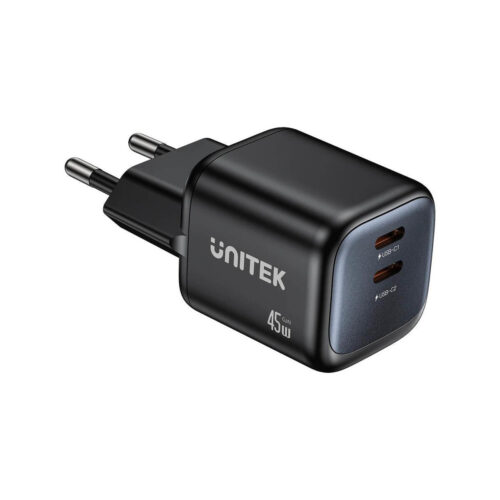 Ładowarka sieciowa Unitek GaN 45W, 2xUSB-C, PD 3.0, QC, czarna