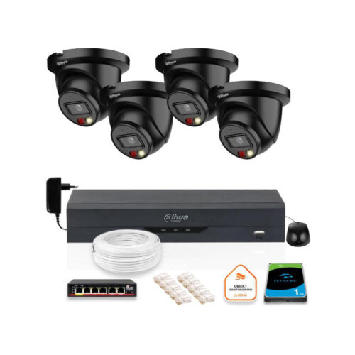 ZESTAW 4 Kamer czarnych IP Dahua 8mpx IPC-HDW2849TM-S-IL-BLACK + DYSK
