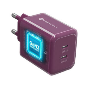 Ładowarka sieciowa Forcell F-Energy GaN III VT-60 60W PD QC 4.0+ 2x USB-C burgundowa + kabel USB-C