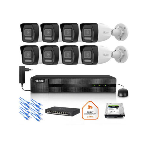 Zestaw monitoringu Hilook 8x kamera IPC-B160HA-LU z dyskiem z 2TB