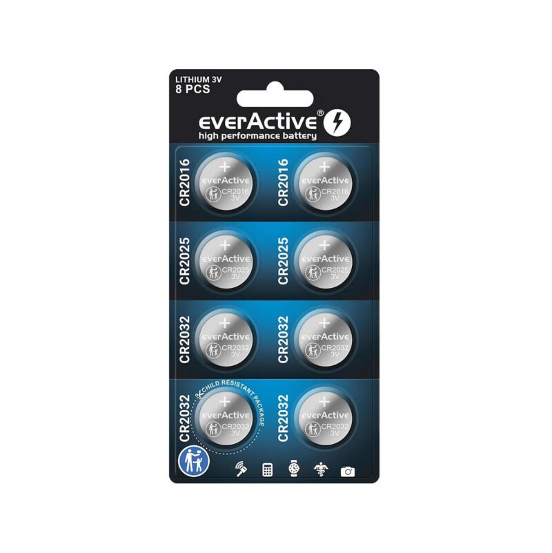 Zestaw 8 baterii 3,0V 4x CR2032 2x CR2025 2x CR2016 everActive