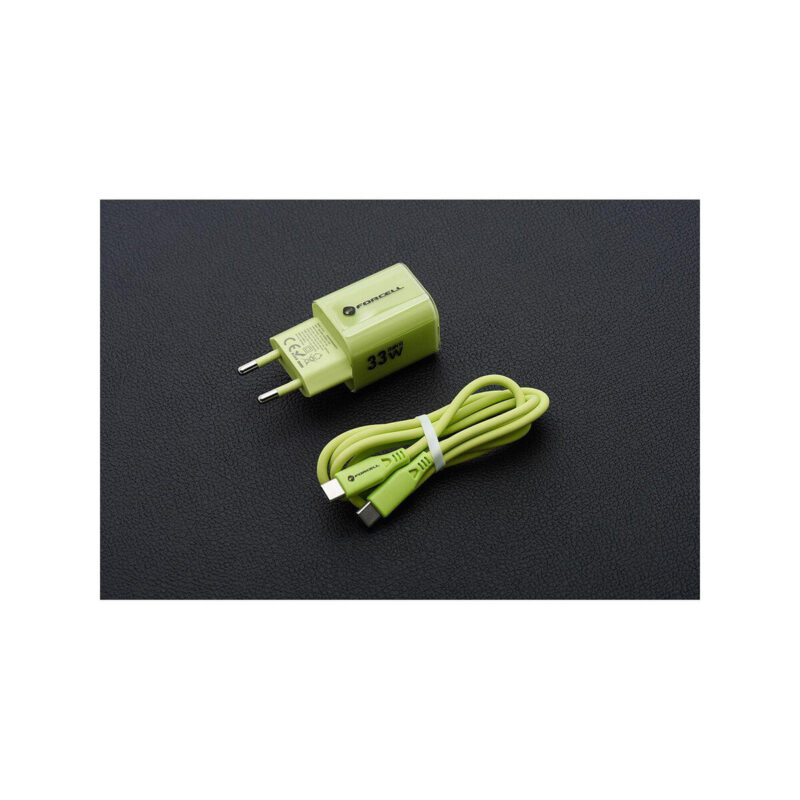509dc82f0dbba8a0b79c290a94bde254_original ŁADOWARKA SIECIOWA Forcell F-Energy GaN III VT-41 33 W 1x USB-C 1x USB-A PD 3.0 QC 4.0 ZIELONA
