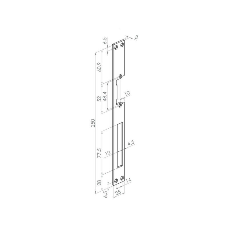 Szyld elektrozaczepu 250mm, odległość od rygla 35mm CDVI T2I