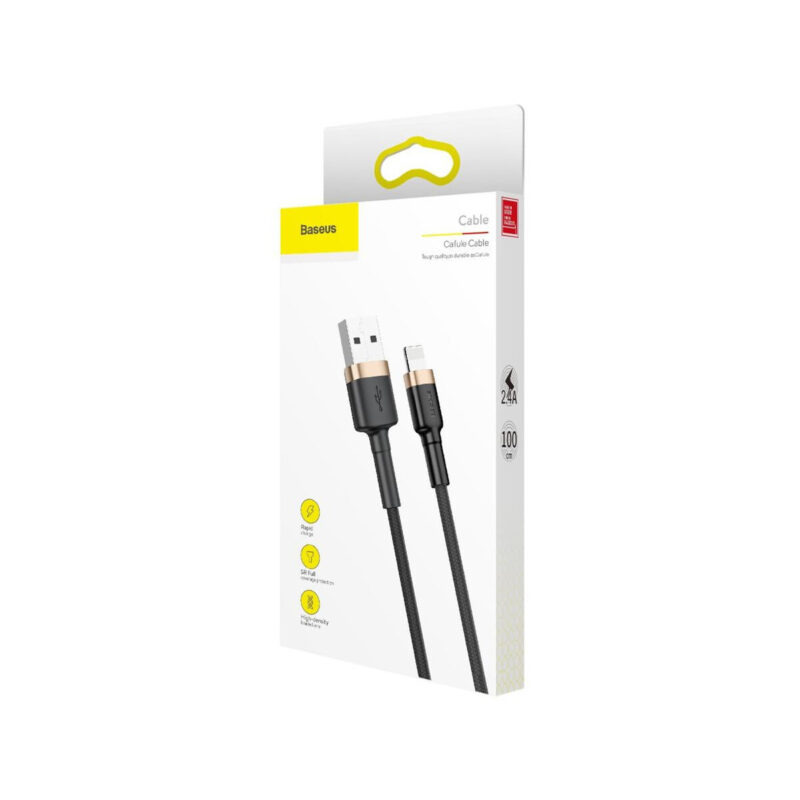 KABEL USB-A / Lightning iPhone Baseus Cafule CALKLF-BV1 100cm Apple 2.4A CZARNO-ZŁOTY W OPLOCIE