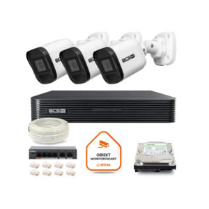 Zestaw monitoringu IP BCS Basic 3x Kamera BCS-B-TIP15FR3(2.0) Rejestrator z dyskiem