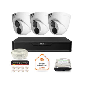 Zestaw monitoringu IP BCS Point 3x Kamera BCS-P-EIP28FWR3-Ai2 Rejestrator z dyskiem