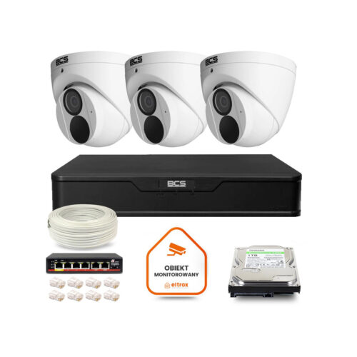 Zestaw monitoringu IP BCS Point 3x Kamera BCS-P-EIP28FWR3-Ai2 Rejestrator z dyskiem