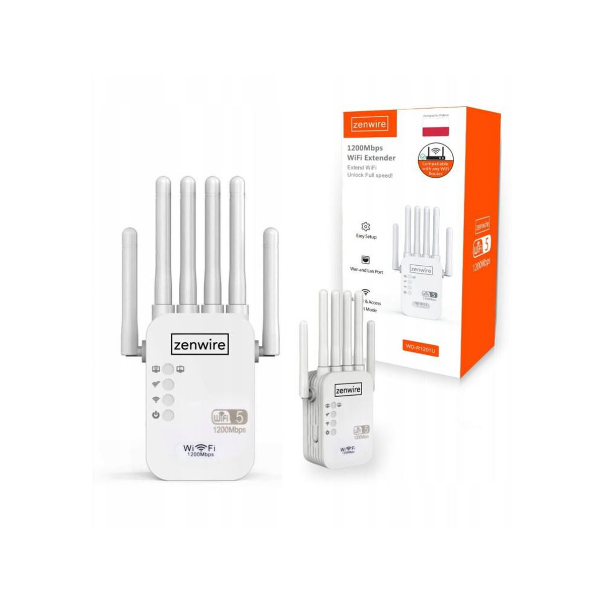 Wzmacniacz Sygnału Repeater WiFi 5 Zewnętrzny Repeater Access Point Zenwire WD-R1201U 1200 Mb/s