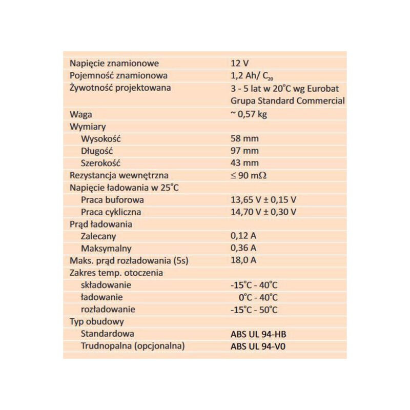Akumulator AGM ALARMTEC serii BP 12V 1,2Ah