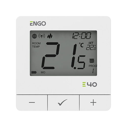 ENGO Controls E40-BATW - Programowany, Internetowy, natynkowy regulator temperatury ZigBee/868MHz, bateryjny, biały