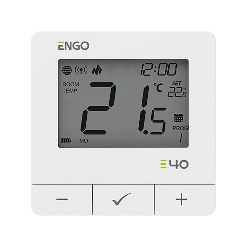 ENGO Controls E40-BATW - Programowany, Internetowy, natynkowy regulator temperatury ZigBee/868MHz, bateryjny, biały