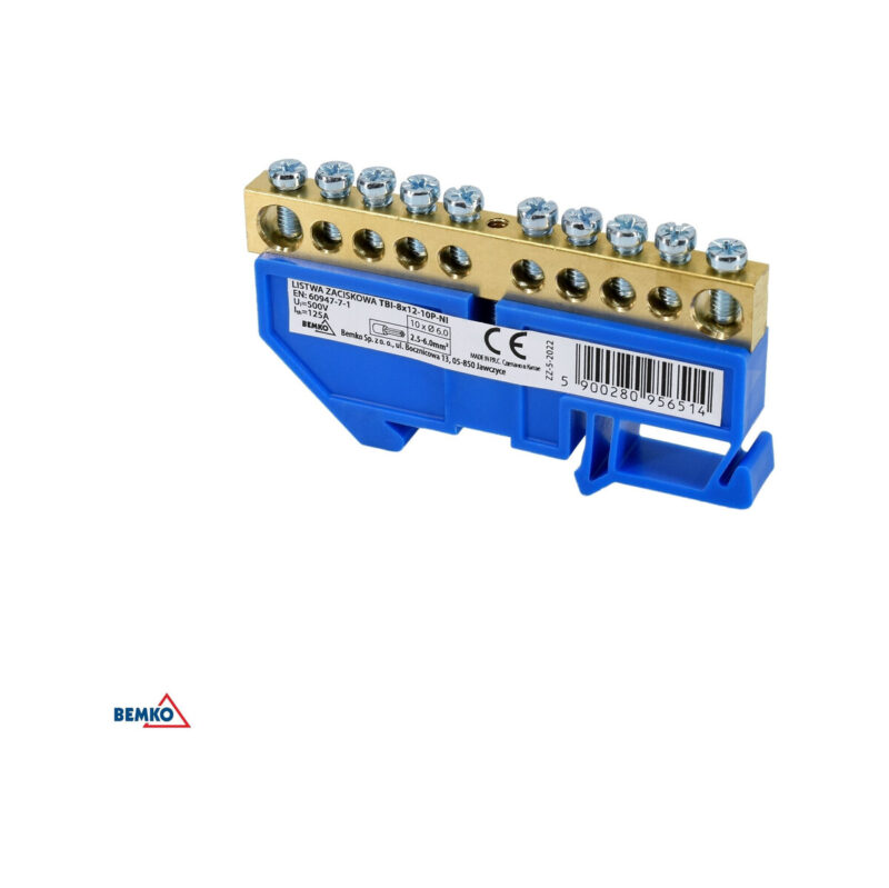 Listwa zaciskowa na sztynę 8x12 10-torowa zółta