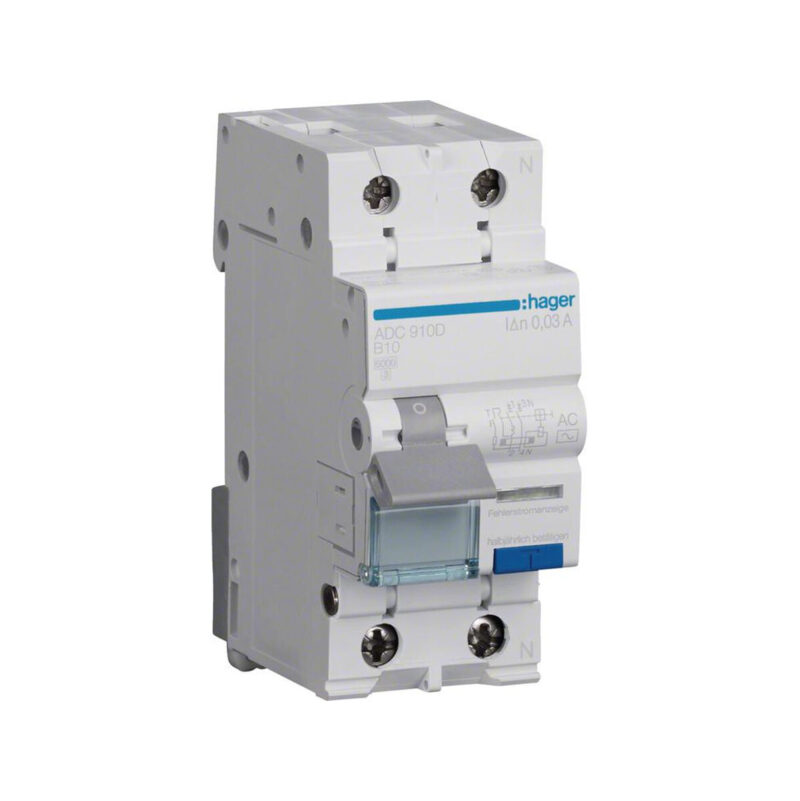 Wyłącznik różnicowo‑nadprądowy RCBO 2P B10A 0,03A Typ AC ADC910D Hager