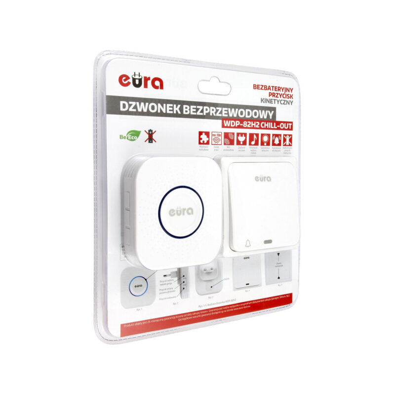 DZWONEK BEZPRZEWODOWY ''EURA'' WDP-82H2bezbateryjny, przycisk (kinetyczny), możliwość rozbudowy