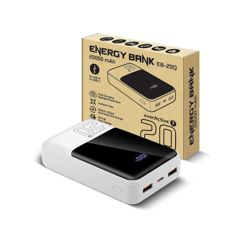 Powerbank everActive Energy Bank EB-20Q 20000 mAh 22,5 W 2x USB-A USB-C biały
