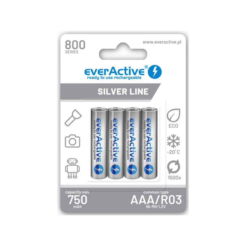 Akumulatorki AAA / R03 Ni-MH everActive 800mAh Silver Line (box 4 szt.)